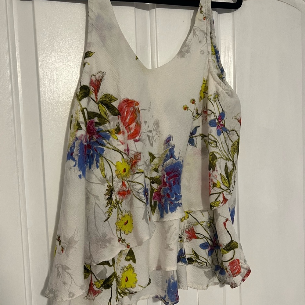 Free People Floral Ruffled Asymmetrical Tank Top